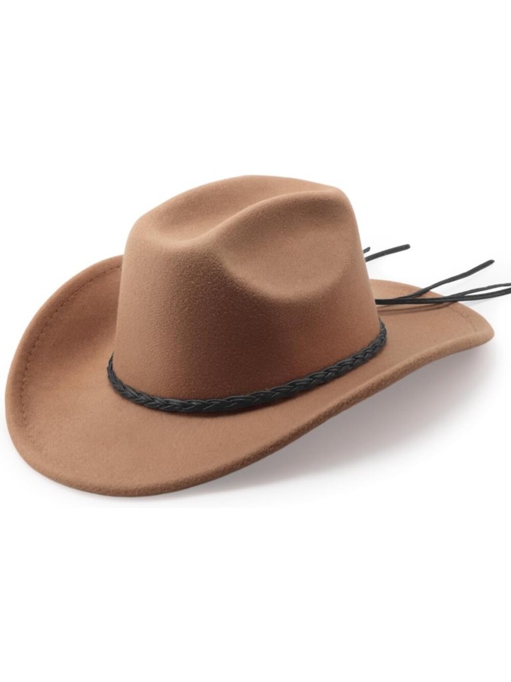 Men's Khaki Buckle Outdoor Wide Brim Retro Felt Fedora Cowboy Hat
